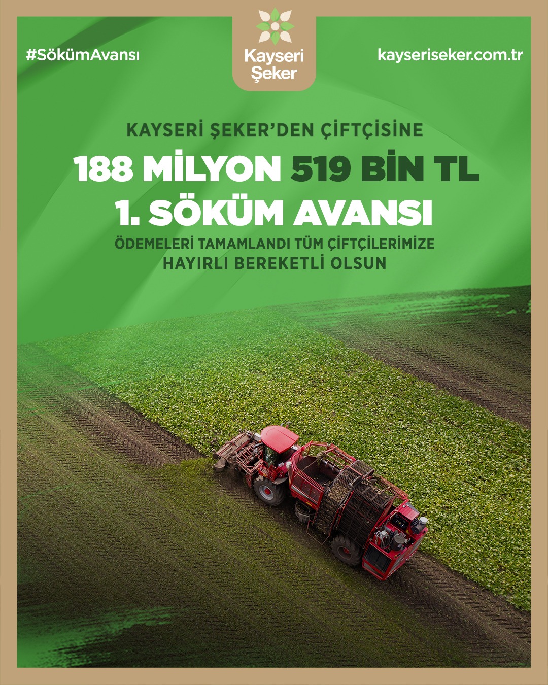 Kayseri Şeker, Çiftçilere 188 Milyon TL'den Fazla Söküm Avansı Ödedi